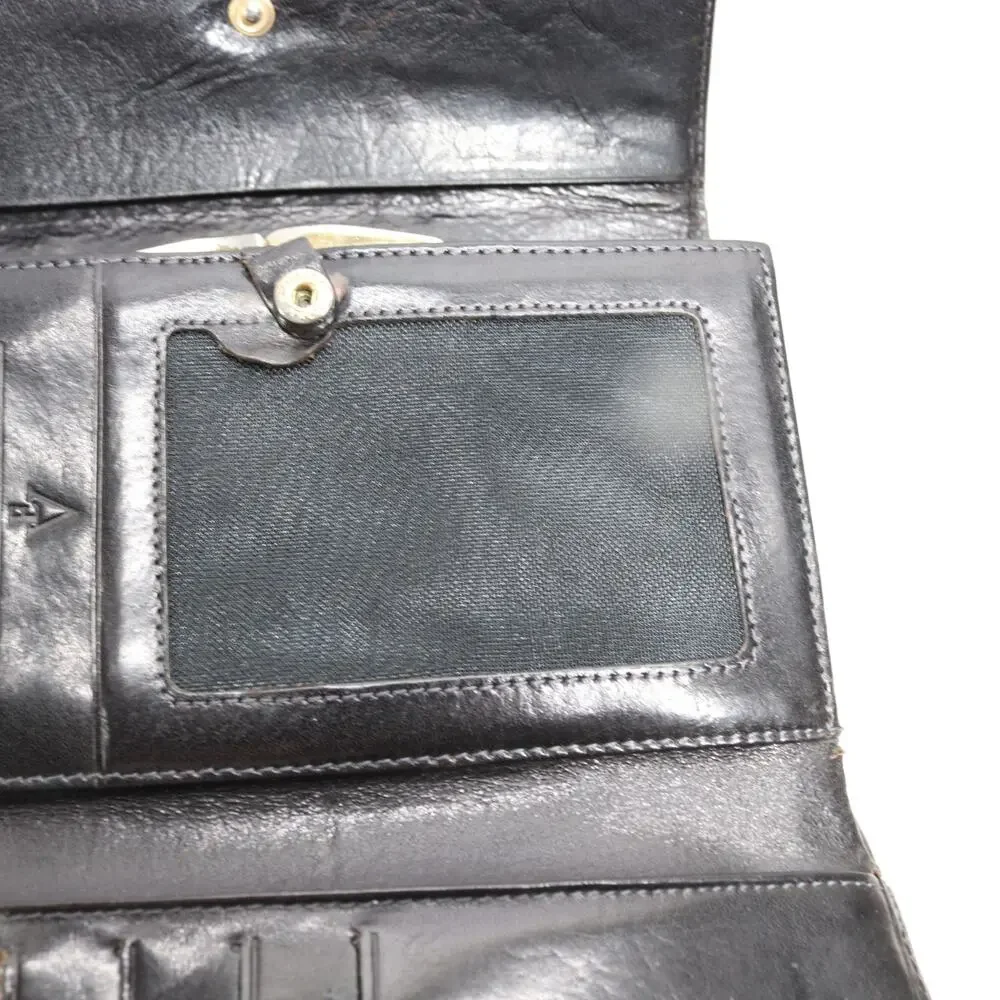 Vtg Valenini Clutch Wallet Black Leather ID Cards Cash Multi Compartments